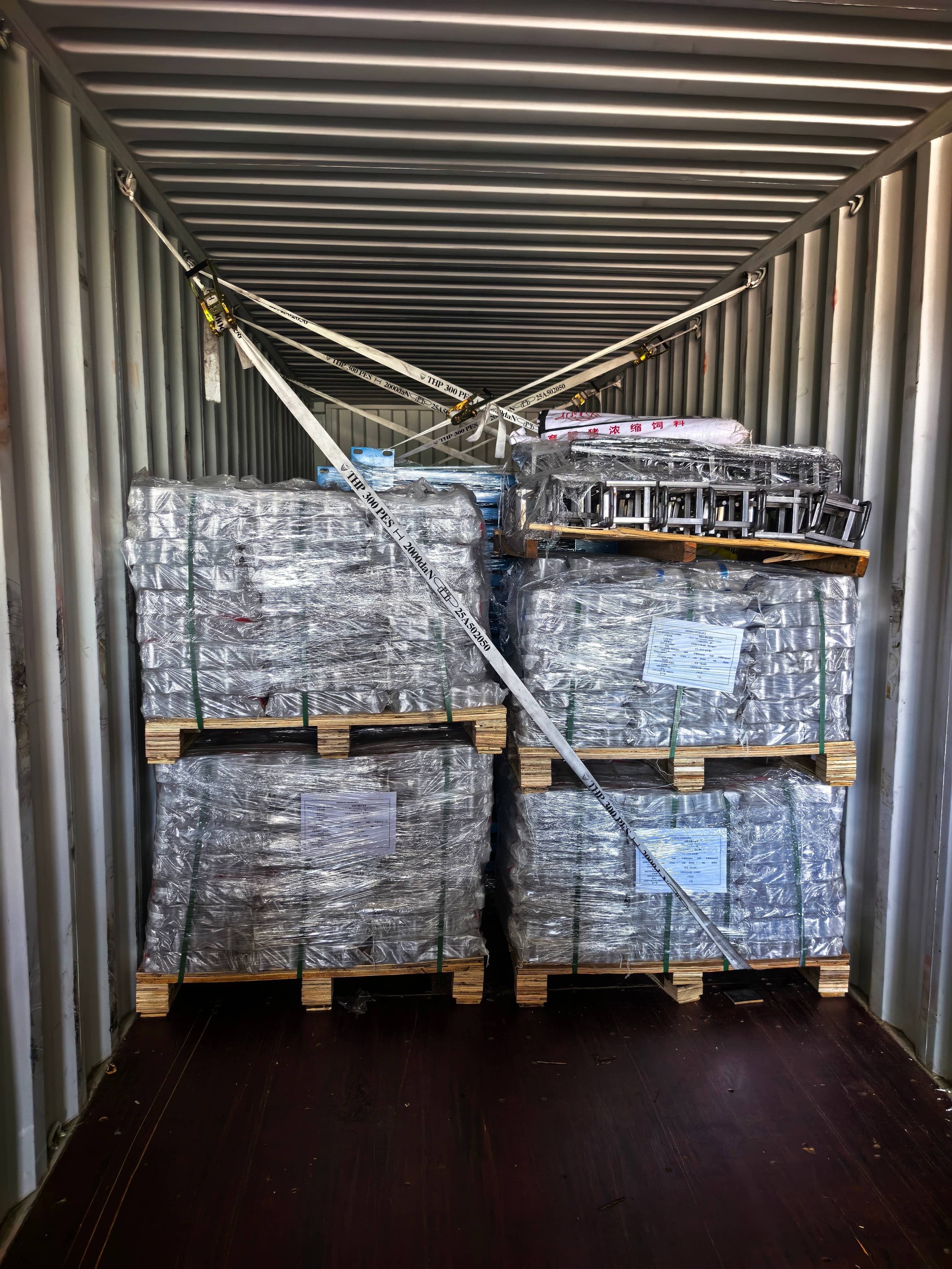 Professionally secured cargo inside shipping container