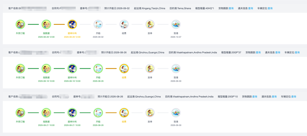 Shipment status stepper in logistics system